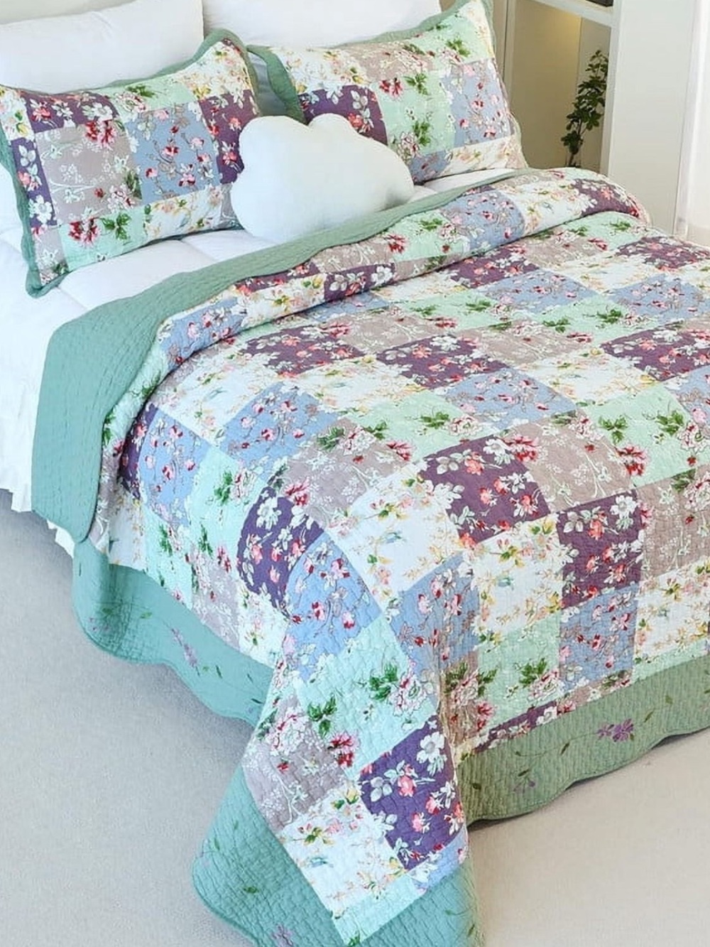 Quilts 3 pieces square patchwork queen quilt set with 2 shams